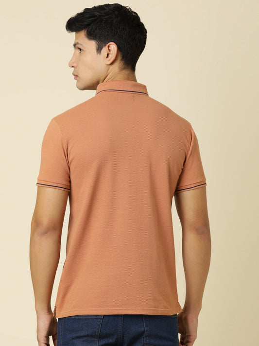 Men Solid Polo Neck Light Rust T-Shirt