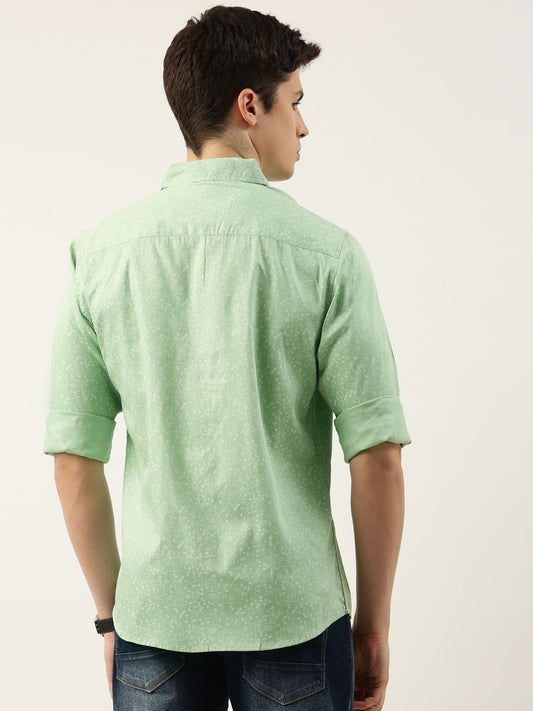 Men Light Green Printed Pure Cotton Full Sleeve Casual Shirt