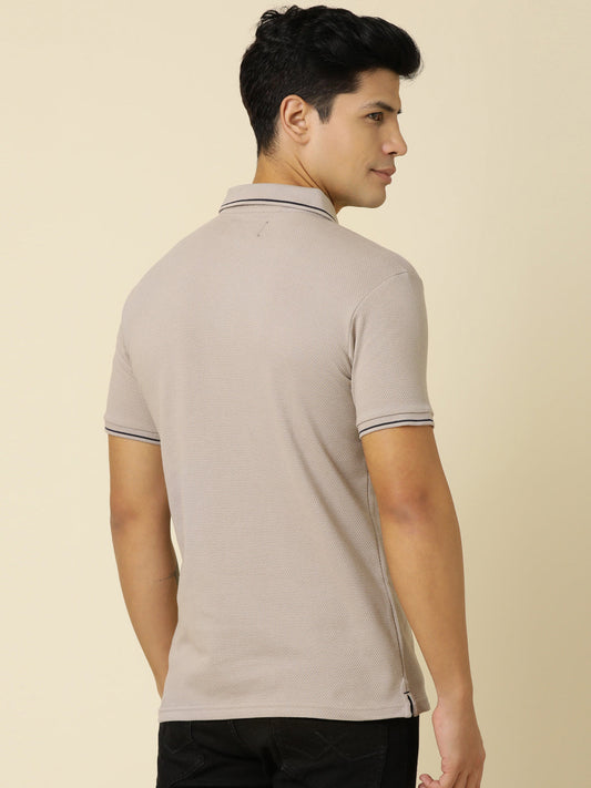 Men Solid Polo Neck Grey T-Shirt