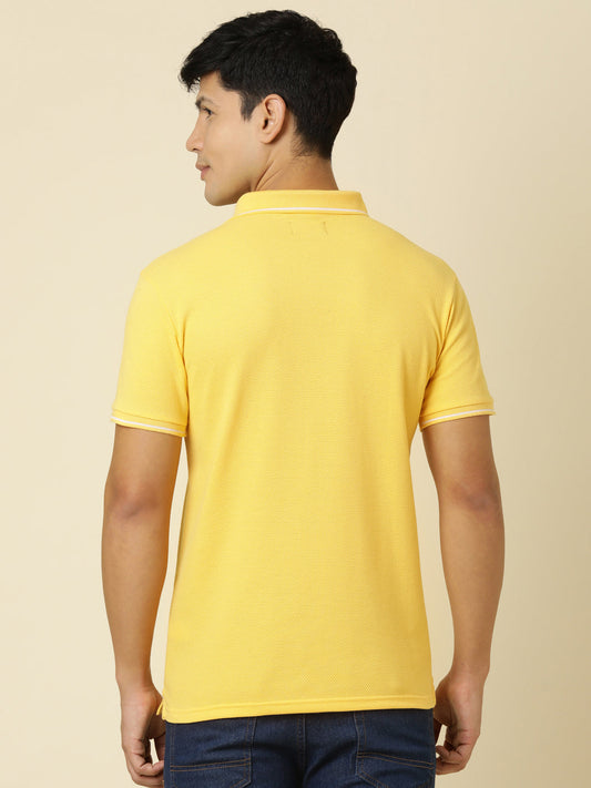 Men Solid Polo Neck Yellow T-Shirt