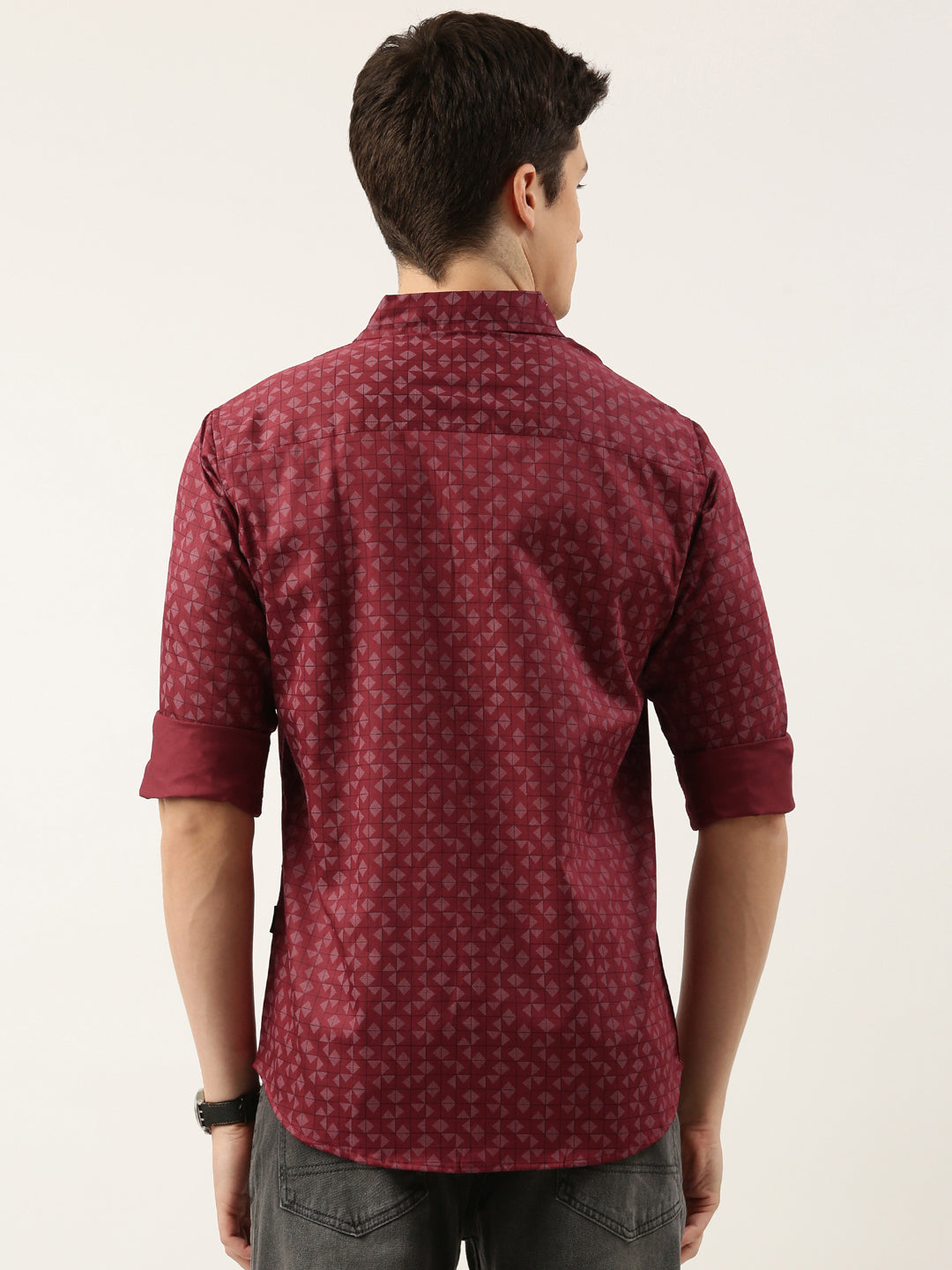 Men Maroon Printed Pure Cotton Full Sleeve Casual Shirt