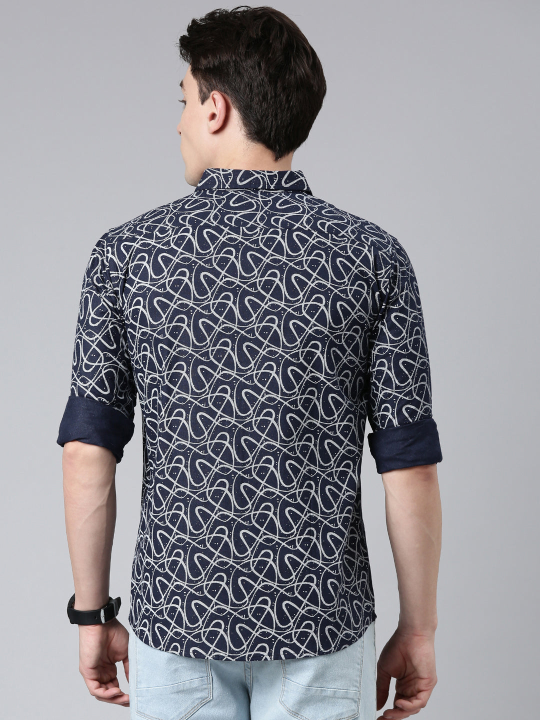 Navy printed Pure Cotton Full Sleeve Shirt