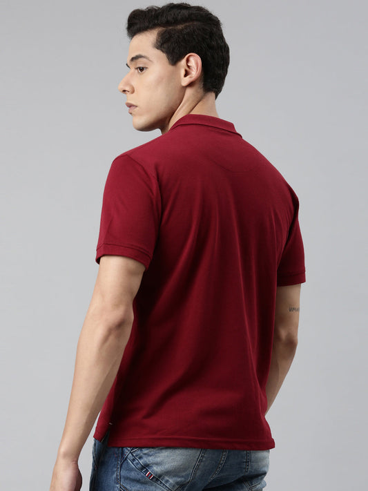 Men Maroon Solid Polo Collar T-shirt