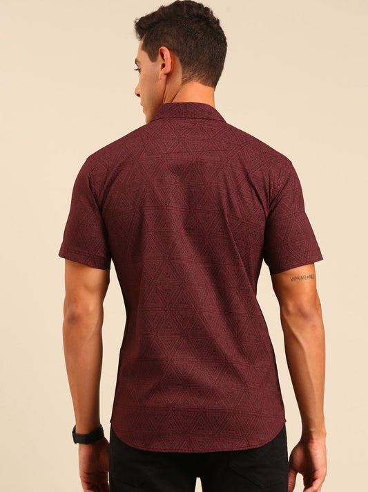JOVEN Men Maroon Printed Casual Lycra Shirt ( No Returns )
