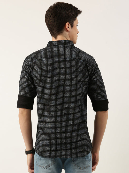 Men Black Printed Pure Cotton Full Sleeve Casual Shirt