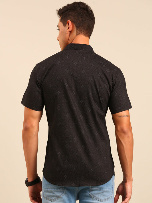JOVEN Men Black Printed Casual Lycra Shirt ( No Returns )