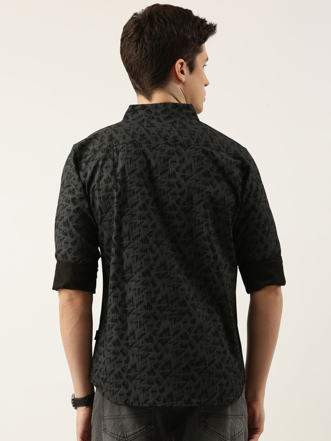Men Black Printed Pure Cotton Full Sleeve Casual Shirt