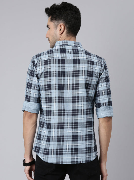 Men Light Blue Printed Pure Cotton Full Sleeve Casual Shirt