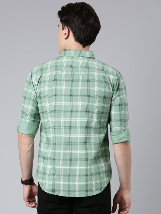 Green Checked Pure Cotton Full Sleeve Shirt