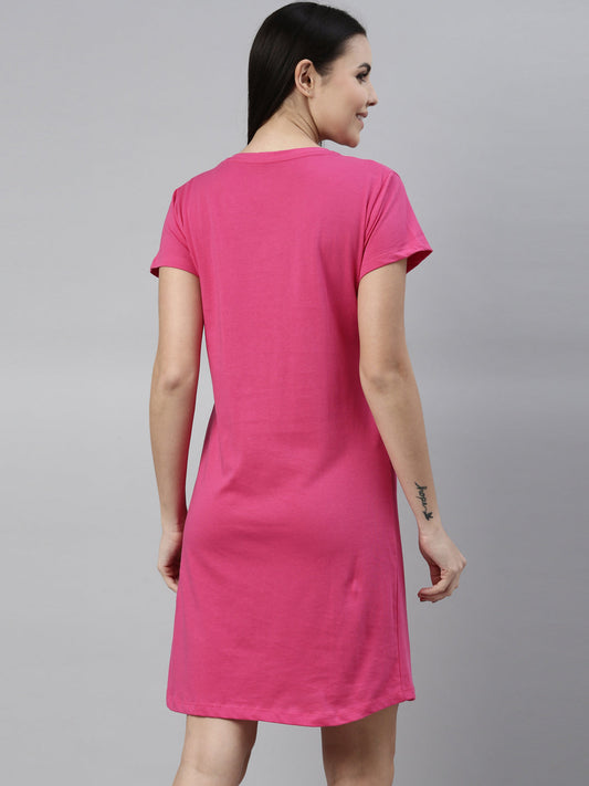 CURARE Women Printed Round Neck Fuchsia LongTees