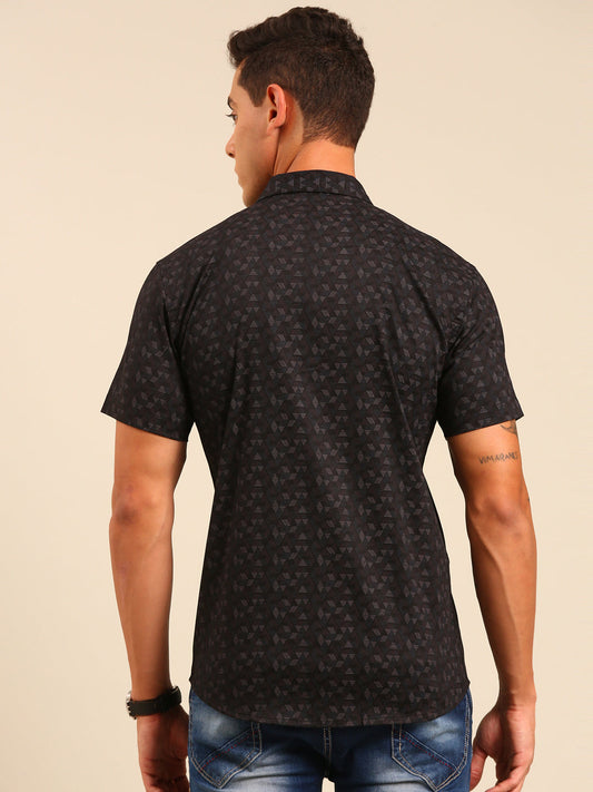 JOVEN Men Black Printed Casual Lycra Shirt ( No Returns )