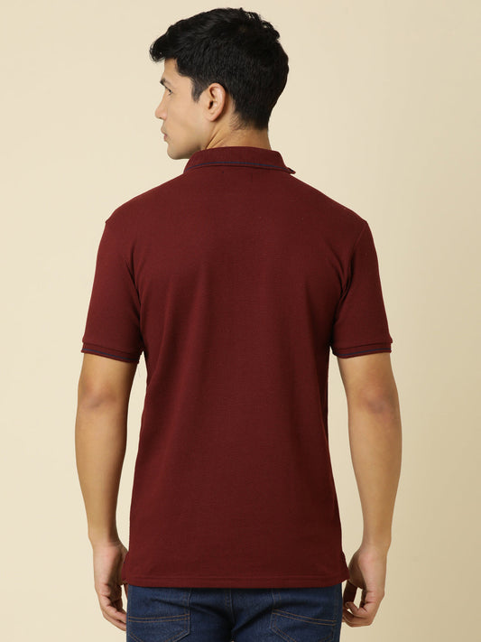 Men Solid Polo Neck Maroon T-Shirt