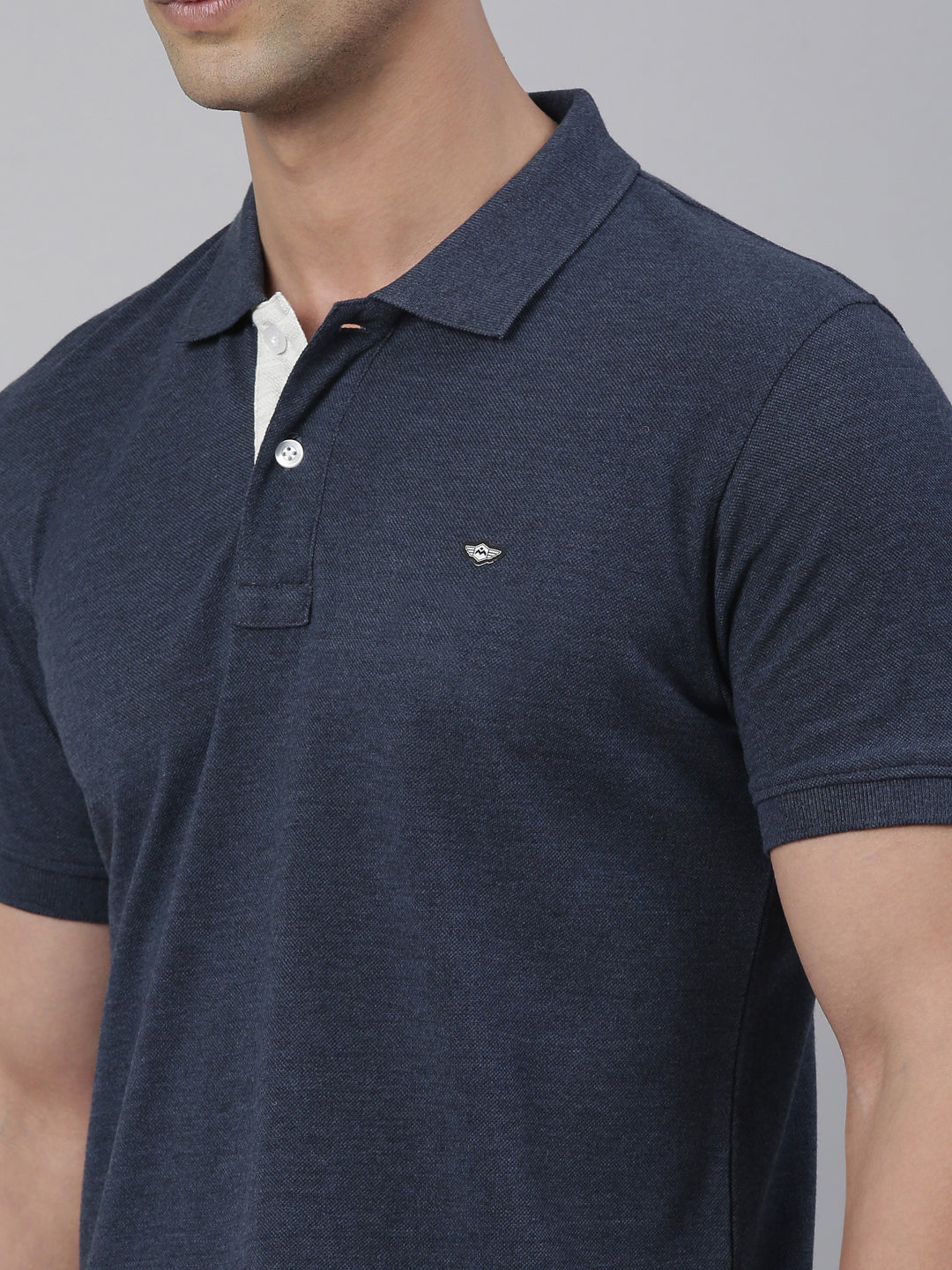 Men Denim Solid Polo Collar T-shirt