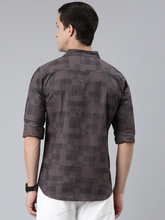 Men Brown Printed Pure Cotton Full Sleeve Casual Shirt