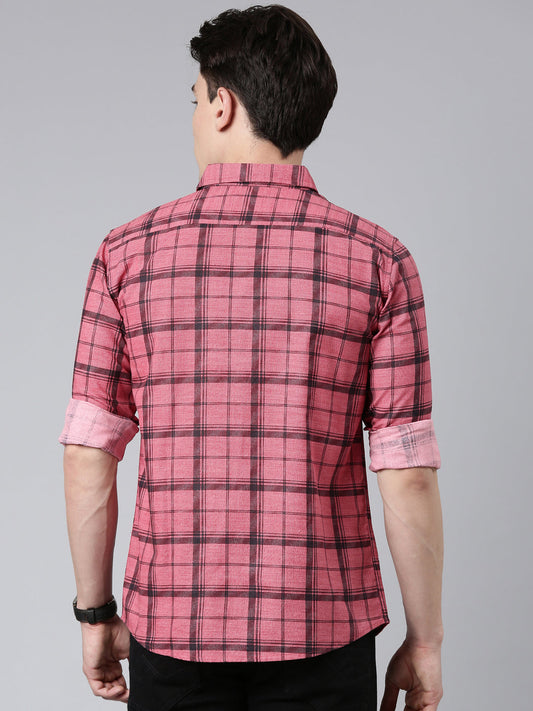 Pink Checkered Pure Cotton Full Sleeve Shirt
