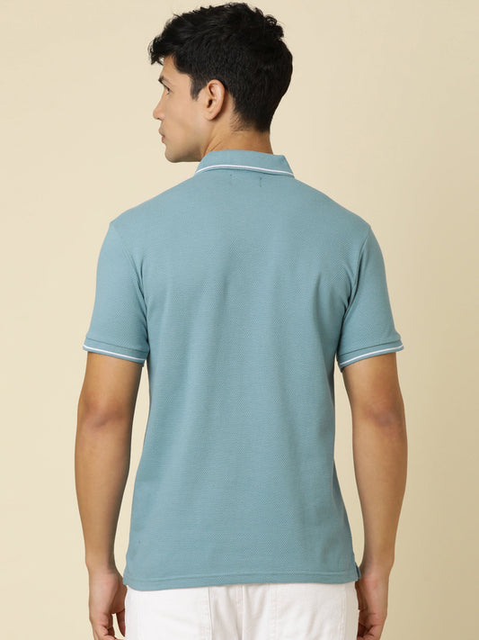 Men Solid Polo Neck Blue T-Shirt