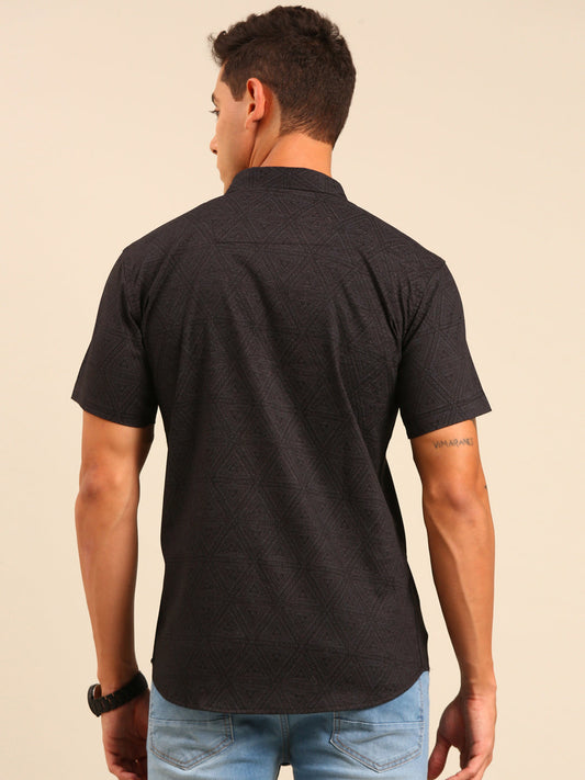 JOVEN Men Black Printed Casual Lycra Shirt ( No Returns )
