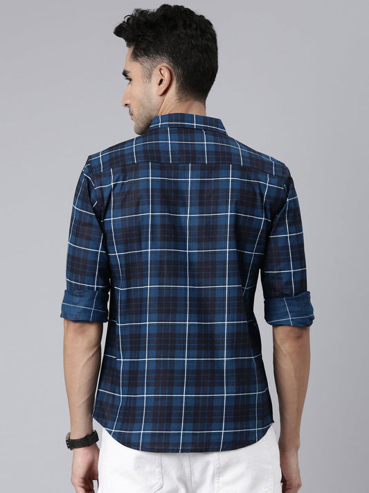 Men Navy Blue Printed Pure Cotton Full Sleeve Casual Shirt