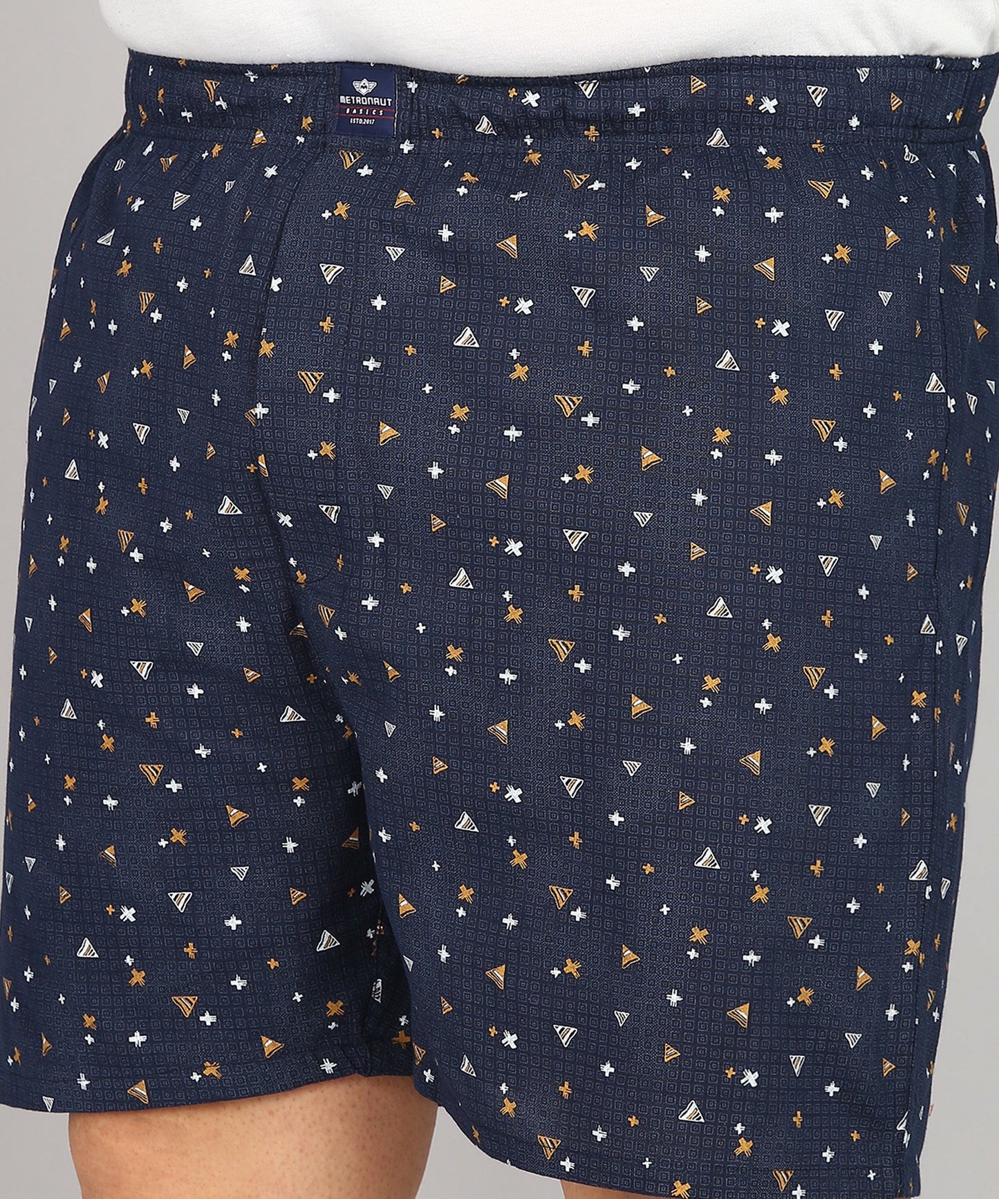 Men Plus Size Navy Blue and Yellow Printed Boxer