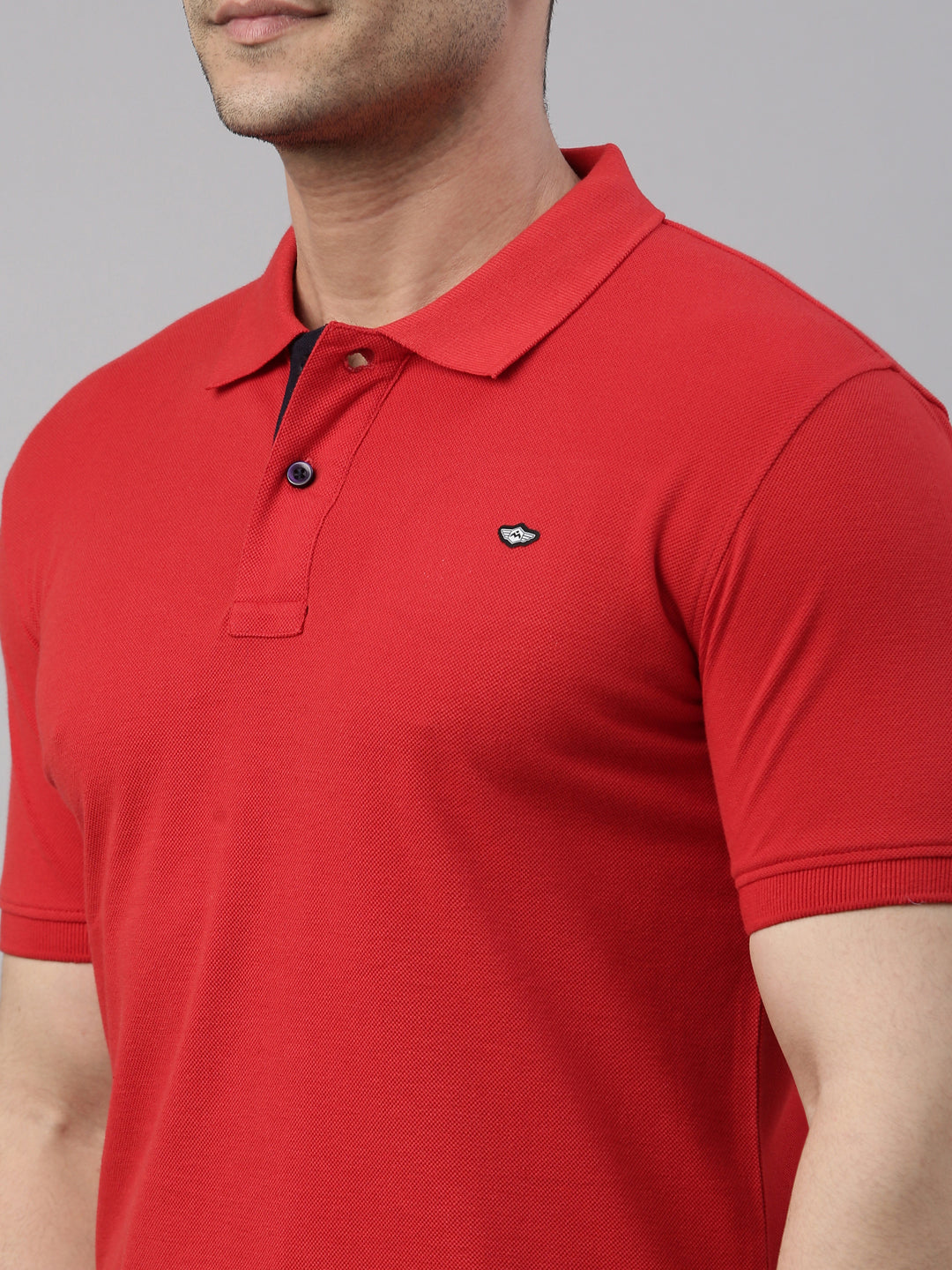 Men Red Solid Polo Collar T-shirt