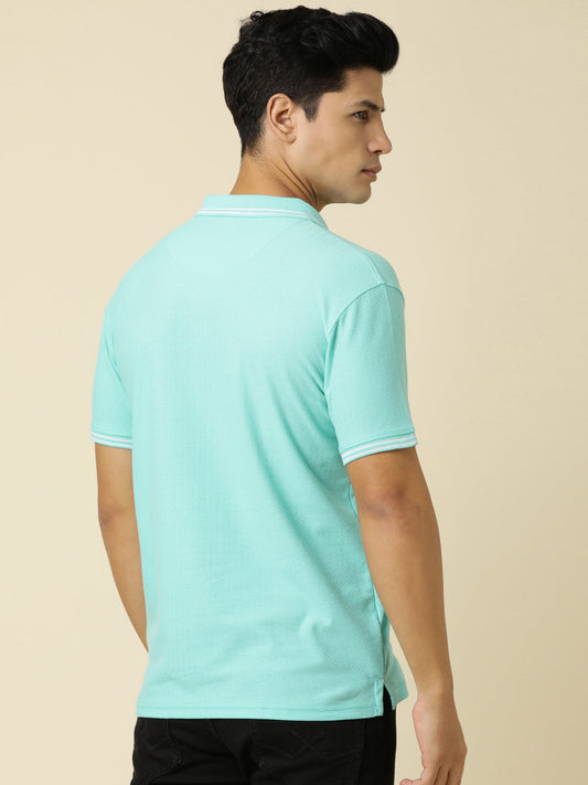 Men Solid Polo Neck Aqua Green T-Shirt