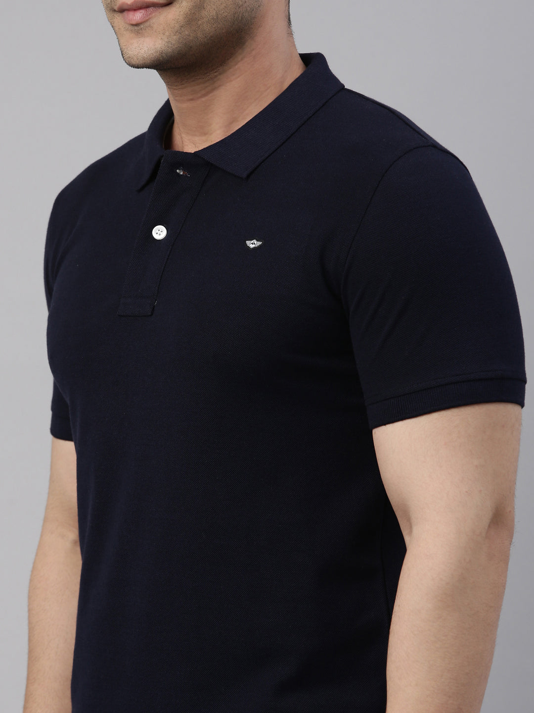 Men Navy Blue Solid Polo Collar T-shirt