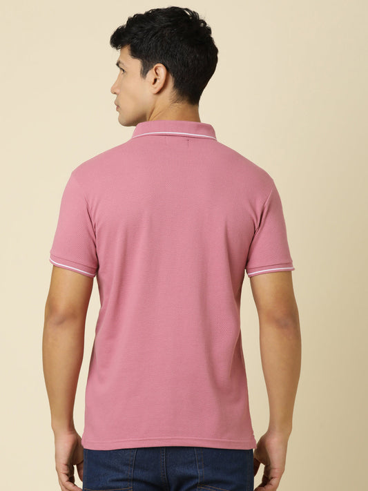Men Solid Polo Neck Mauve T-Shirt