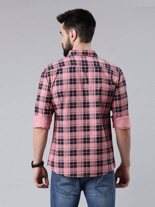 Pink Checked Pure Cotton Casual Full Sleeve Shirt