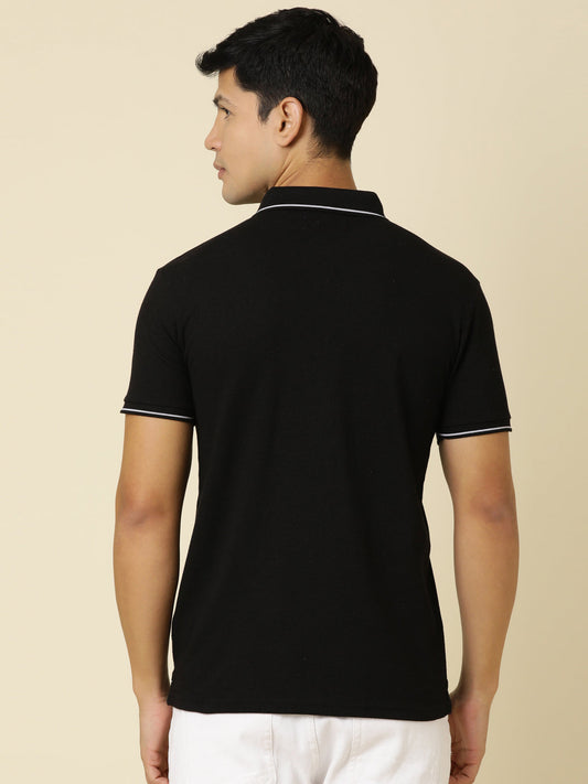 Men Solid Polo Neck Black T-Shirt