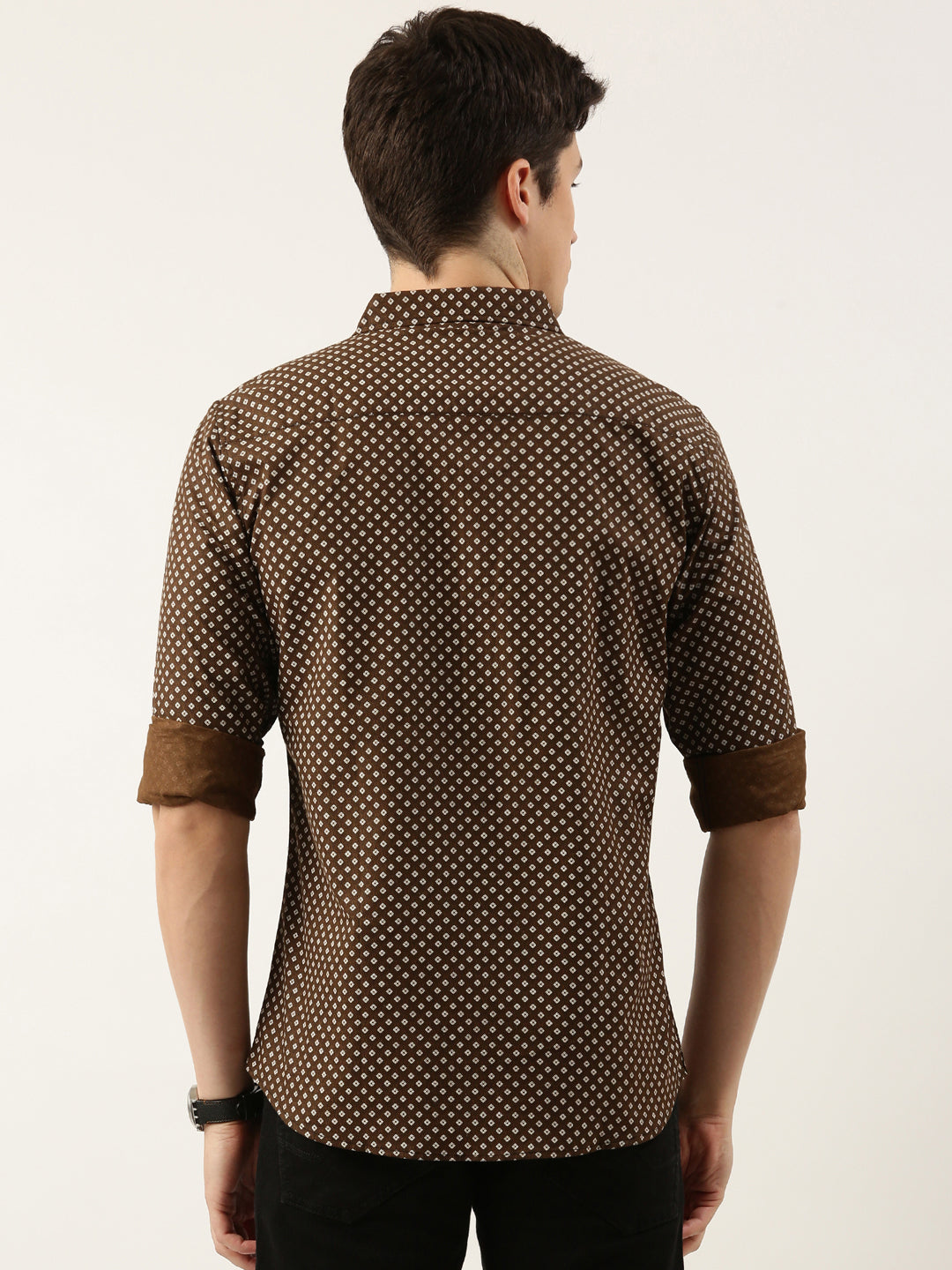 Men Brown Printed Pure Cotton Full Sleeve Casual Shirt