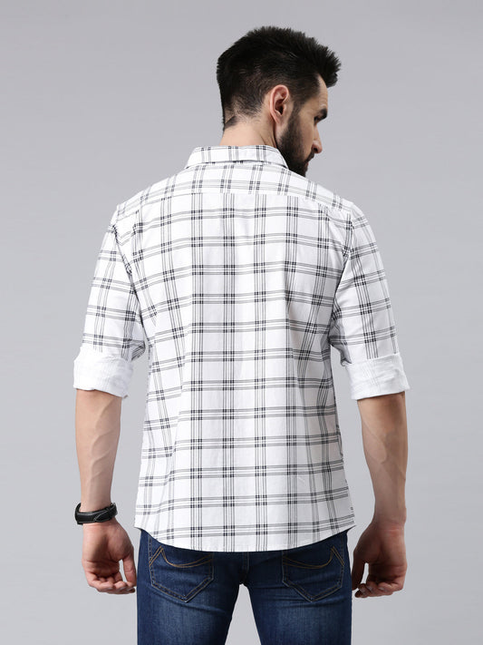 White Checked Pure Cotton Casual Full Sleeve Shirt