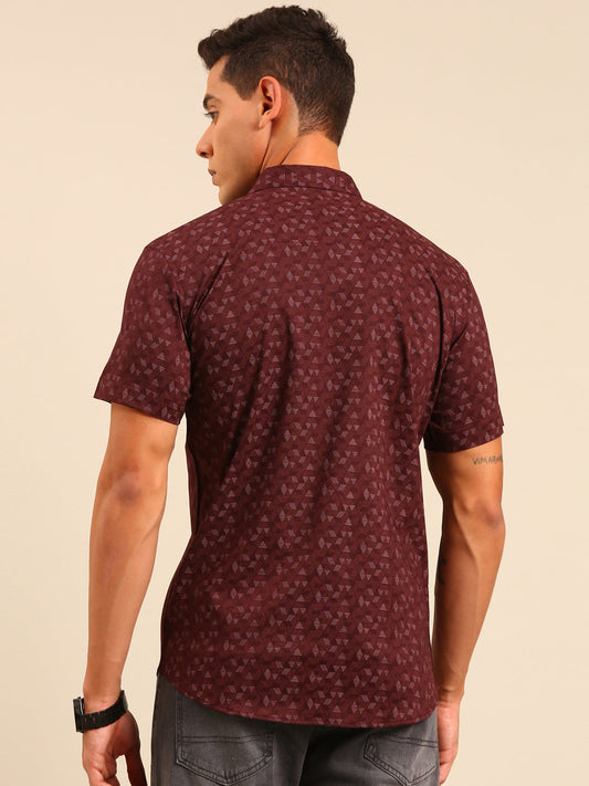 JOVEN Men Maroon Printed Casual Lycra Shirt ( No Returns )