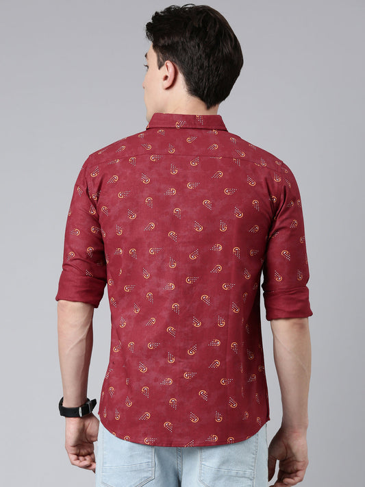 Maroon printed Pure Cotton Full Sleeve Shirt