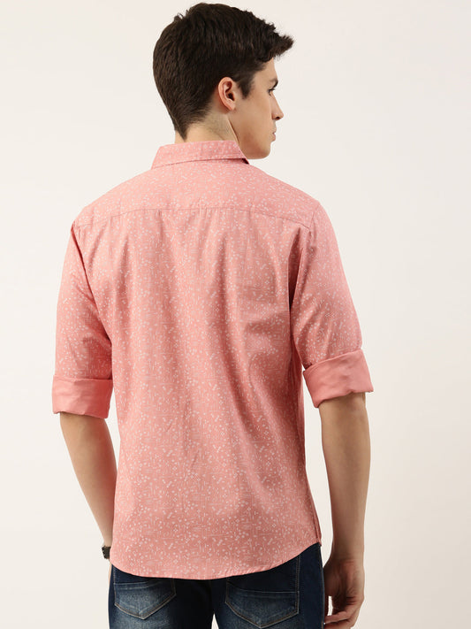 Men Pink Printed Pure Cotton Full Sleeve Casual Shirt