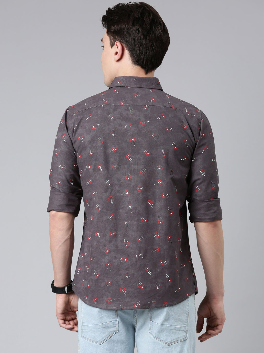 Grey printed Pure Cotton Full Sleeve Shirt