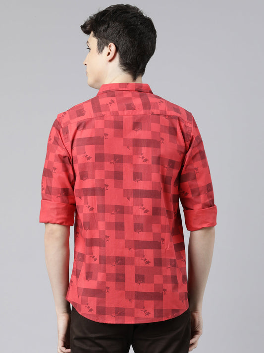 Men Red Printed Pure Cotton Full Sleeve Casual Shirt