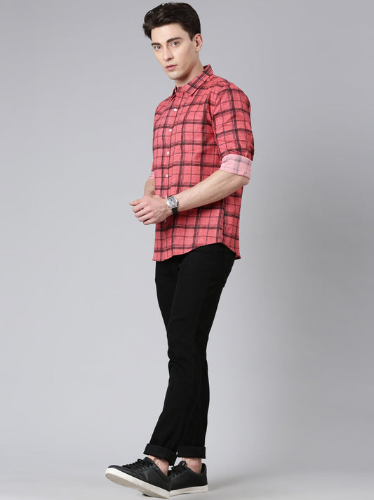 Red Checkered Pure Cotton Full Sleeve Shirt