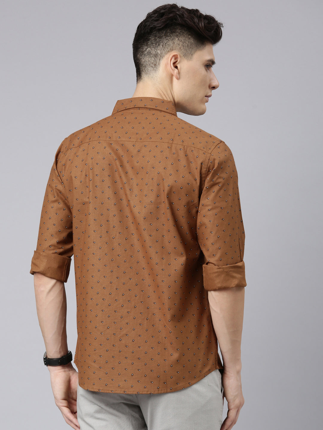 Men Brown Printed Pure Cotton Full Sleeve Casual Shirt
