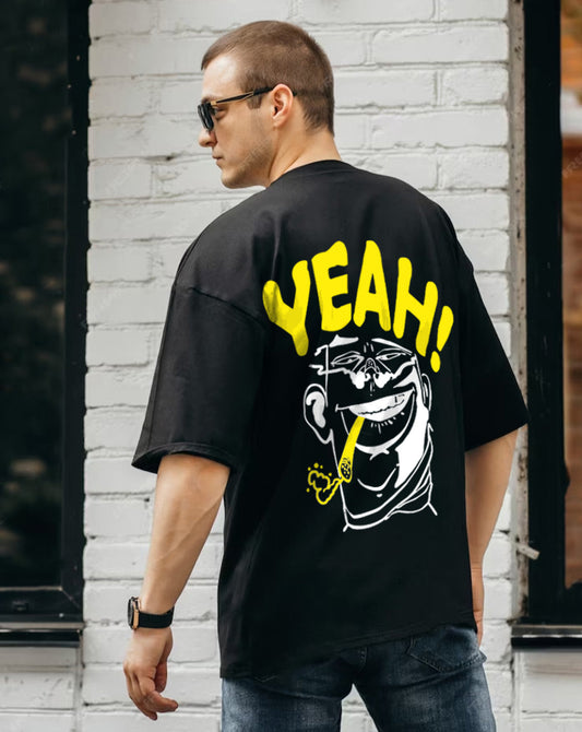 Broon Men Black Printed Oversize Round Neck T-Shirt