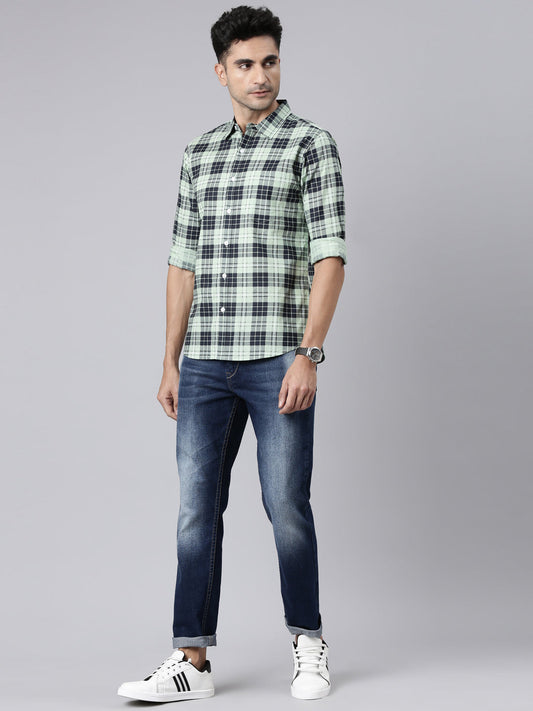 Men Light Green Printed Pure Cotton Full Sleeve Casual Shirt