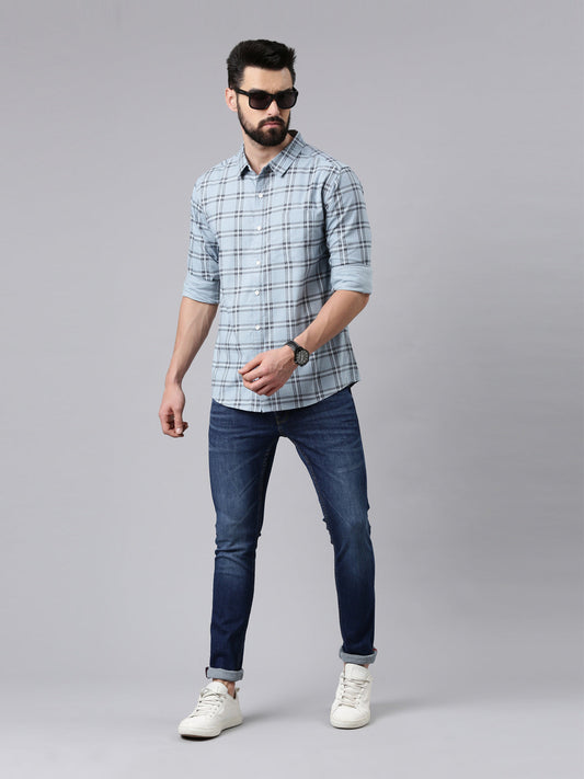 Blue Checked Pure Cotton Casual Full Sleeve Shirt