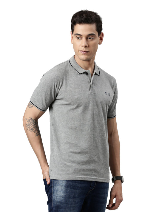 Men Solid Polo Collar Grey Melange T-shirt