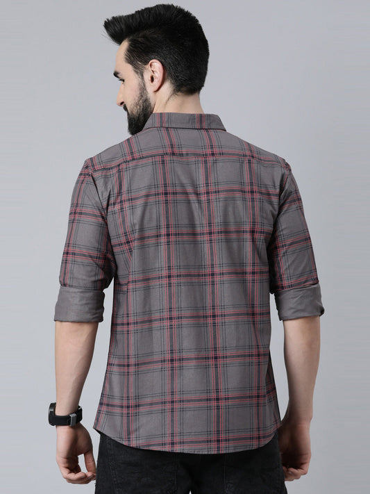 Grey Checked Pure Cotton Full Sleeve Shirt