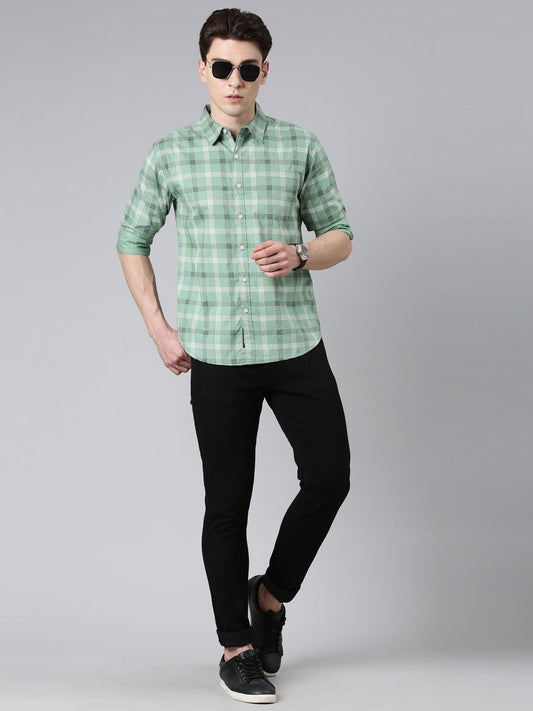 Green Checked Pure Cotton Full Sleeve Shirt
