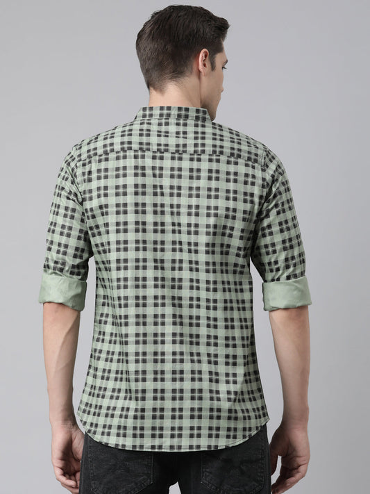 BROON Men Green And Black Checkered Pure Cotton Full Sleeve Shirt