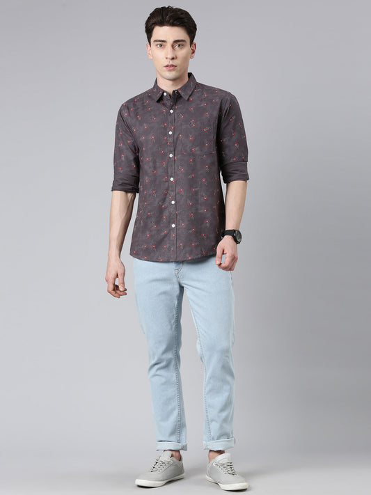 Grey printed Pure Cotton Full Sleeve Shirt