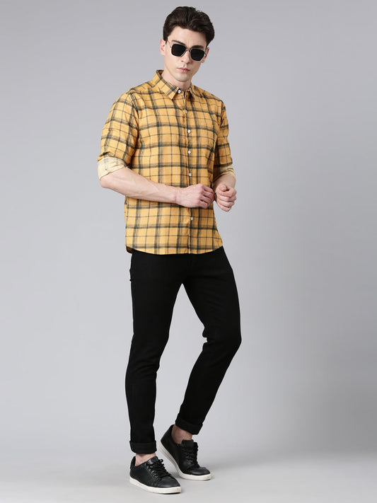 Yellow Checkered Pure Cotton Full Sleeve Shirt