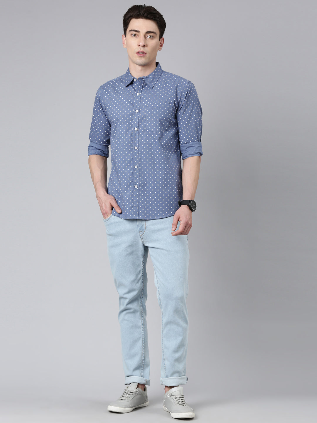 Blue printed Pure Cotton Full Sleeve Shirt