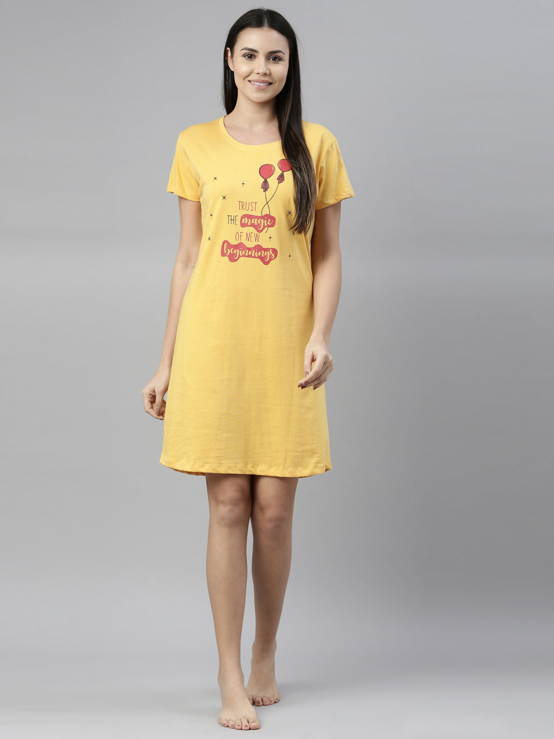 CURARE Women Printed Round Neck Yellow LongTees