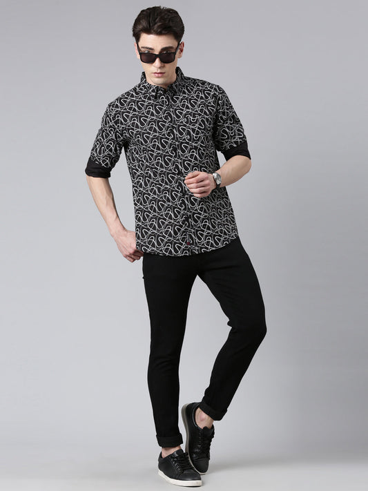 Black printed Pure Cotton Full Sleeve Shirt